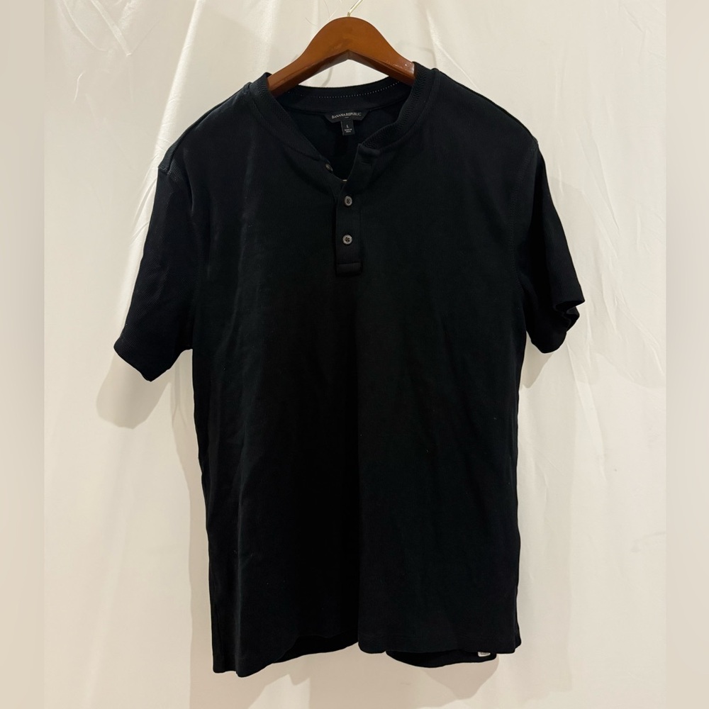 Black Short Sleeve Henley Shirt
